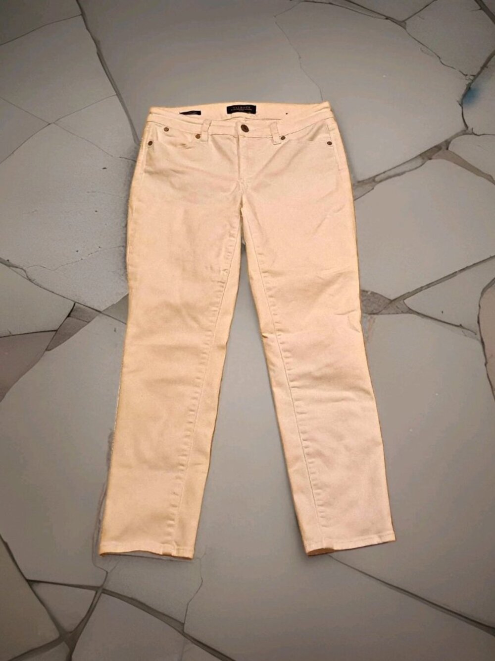 Talbots Women’s Slim Ankle Jeans, White Solid Denim Cotton, 5-Pocket, 2P Petite